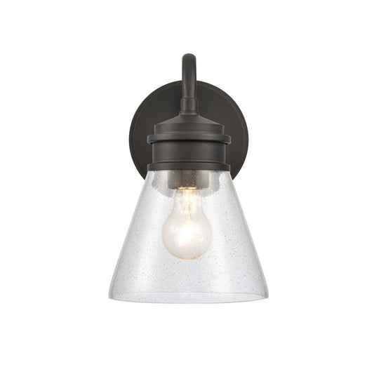 Atlas Lighting Dovas 11.5in 1-Light Outdoor Sconce | Transitional Textured Black and Clear Seeded Glass | Porch & Entryway | Model OL11127-BK