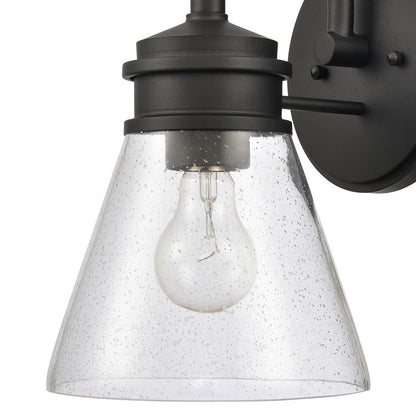 Atlas Lighting Dovas 11.5in 1-Light Outdoor Sconce | Transitional Textured Black and Clear Seeded Glass | Porch & Entryway | Model OL11127-BK