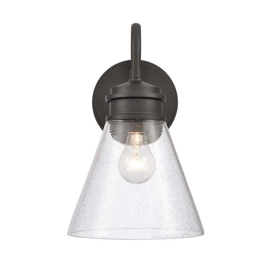 Atlas Lighting Dovas 13.5in 1-Light Outdoor Sconce | Transitional Textured Black and Clear Seeded Glass | Porch & Entryway | Model OL11128-BK