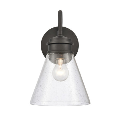 Atlas Lighting Dovas 13.5in 1-Light Outdoor Sconce | Transitional Textured Black and Clear Seeded Glass | Porch & Entryway | Model OL11128-BK