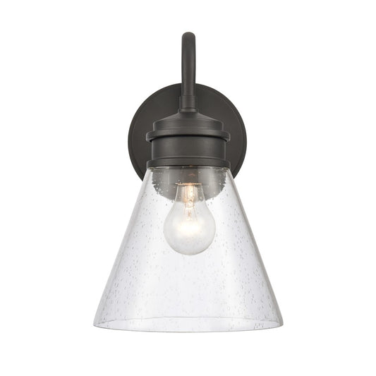 Atlas Lighting Dovas 13.5in 1-Light Outdoor Sconce | Transitional Textured Black and Clear Seeded Glass | Porch & Entryway | Model OL11128-BK