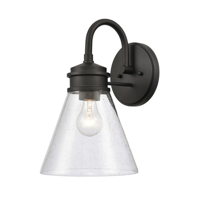 Atlas Lighting Dovas 13.5in 1-Light Outdoor Sconce | Transitional Textured Black and Clear Seeded Glass | Porch & Entryway | Model OL11128-BK