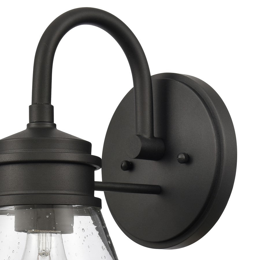 Atlas Lighting Dovas 13.5in 1-Light Outdoor Sconce | Transitional Textured Black and Clear Seeded Glass | Porch & Entryway | Model OL11128-BK