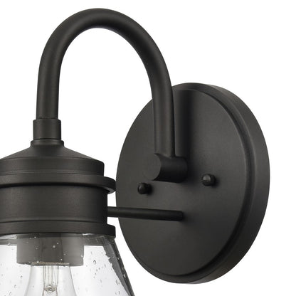 Atlas Lighting Dovas 13.5in 1-Light Outdoor Sconce | Transitional Textured Black and Clear Seeded Glass | Porch & Entryway | Model OL11128-BK
