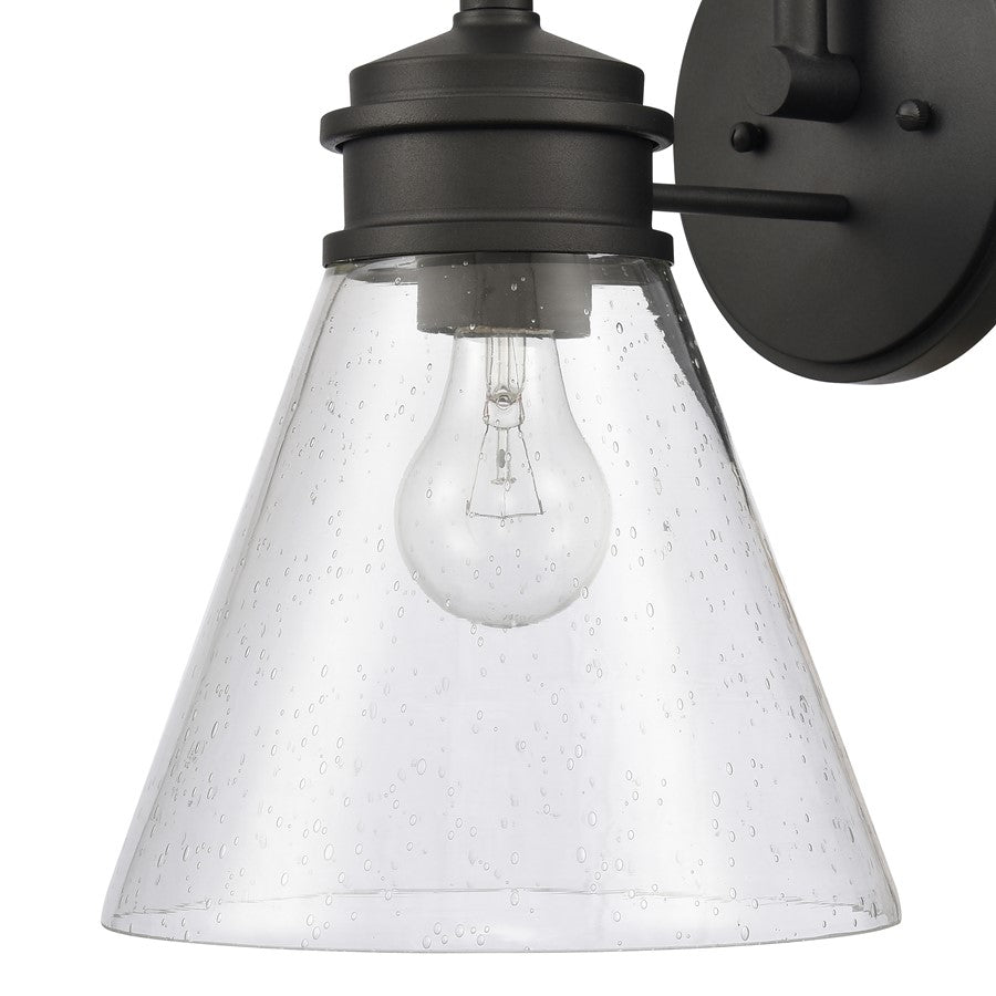 Atlas Lighting Dovas 13.5in 1-Light Outdoor Sconce | Transitional Textured Black and Clear Seeded Glass | Porch & Entryway | Model OL11128-BK