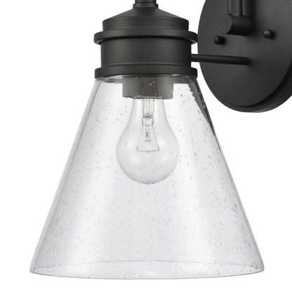 Atlas Lighting Dovas 13.5in 1-Light Outdoor Sconce | Transitional Textured Black and Clear Seeded Glass | Porch & Entryway | Model OL11128-BK