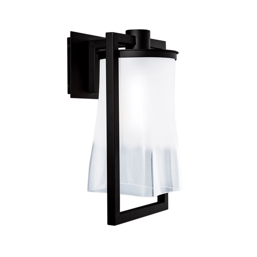 Atlas Lighting Drape 16.5in 1-Light Outdoor Sconce | Modern Matte Black and Clear Frosted Glass | Porch & Entryway | Model OL11129-BK