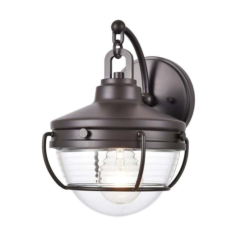 Atlas Lighting Eastport 10in 1-Light Outdoor Sconce | Transitional Oil Rubbed Bronze and Clear Ribbed Glass | Porch & Entryway | Model OL11130-BZ