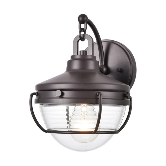 Atlas Lighting Eastport 10in 1-Light Outdoor Sconce | Transitional Oil Rubbed Bronze and Clear Ribbed Glass | Porch & Entryway | Model OL11130-BZ