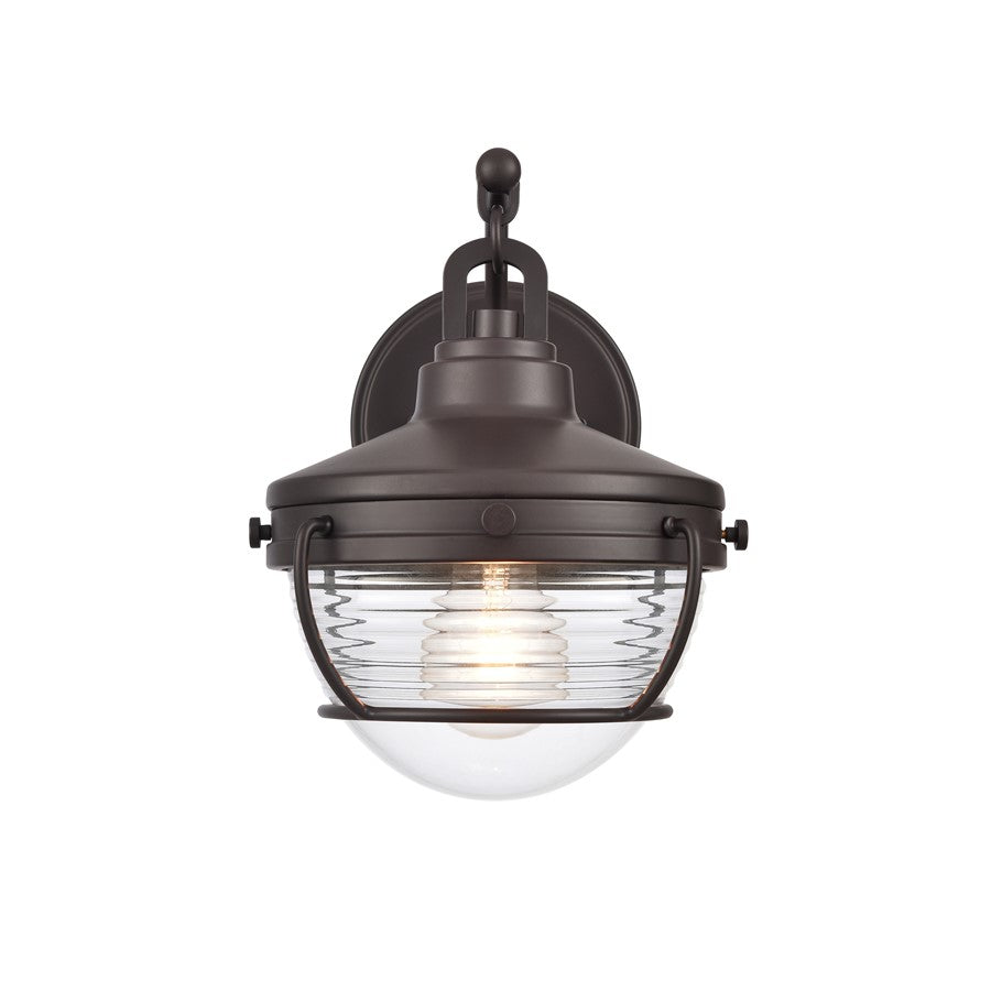 Atlas Lighting Eastport 10in 1-Light Outdoor Sconce | Transitional Oil Rubbed Bronze and Clear Ribbed Glass | Porch & Entryway | Model OL11130-BZ