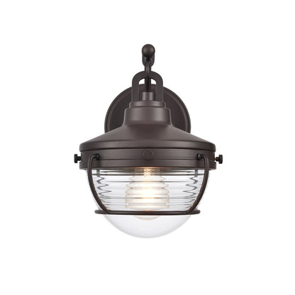 Atlas Lighting Eastport 10in 1-Light Outdoor Sconce | Transitional Oil Rubbed Bronze and Clear Ribbed Glass | Porch & Entryway | Model OL11130-BZ