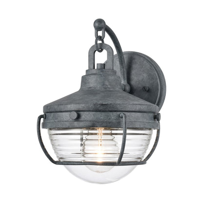 Atlas Lighting Eastport 10in 1-Light Outdoor Sconce | Transitional Aged Zinc and Clear Ribbed Glass | Entryway & Covered Patio | Model OL11130-GY