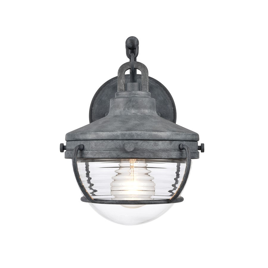 Atlas Lighting Eastport 10in 1-Light Outdoor Sconce | Transitional Aged Zinc and Clear Ribbed Glass | Entryway & Covered Patio | Model OL11130-GY