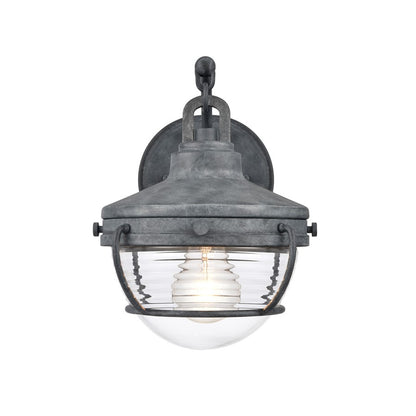 Atlas Lighting Eastport 10in 1-Light Outdoor Sconce | Transitional Aged Zinc and Clear Ribbed Glass | Entryway & Covered Patio | Model OL11130-GY