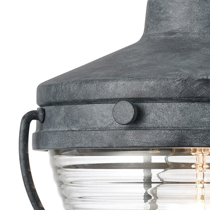Atlas Lighting Eastport 10in 1-Light Outdoor Sconce | Transitional Aged Zinc and Clear Ribbed Glass | Entryway & Covered Patio | Model OL11130-GY