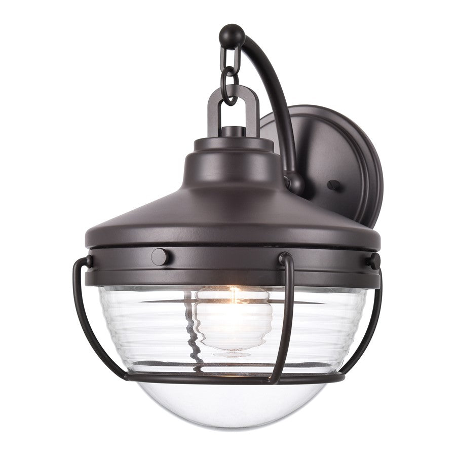 Atlas Lighting Eastport 12in 1-Light Outdoor Sconce | Transitional Oil Rubbed Bronze and Clear Ribbed Glass | Entryway & Covered | Model OL11131-BZ
