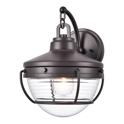 Atlas Lighting Eastport 12in 1-Light Outdoor Sconce | Transitional Oil Rubbed Bronze and Clear Ribbed Glass | Entryway & Covered | Model OL11131-BZ