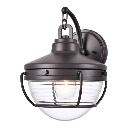 Atlas Lighting Eastport 12in 1-Light Outdoor Sconce | Transitional Oil Rubbed Bronze and Clear Ribbed Glass | Entryway & Covered | Model OL11131-BZ