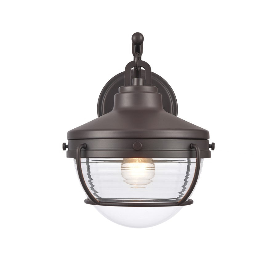 Atlas Lighting Eastport 12in 1-Light Outdoor Sconce | Transitional Oil Rubbed Bronze and Clear Ribbed Glass | Entryway & Covered | Model OL11131-BZ