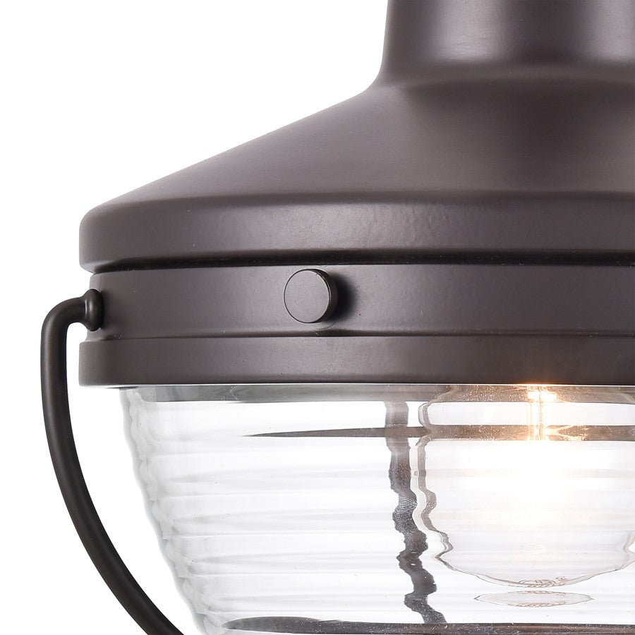 Atlas Lighting Eastport 12in 1-Light Outdoor Sconce | Transitional Oil Rubbed Bronze and Clear Ribbed Glass | Entryway & Covered | Model OL11131-BZ