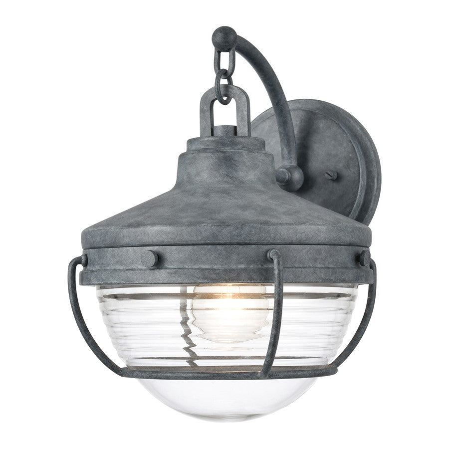 Atlas Lighting Eastport 12in 1-Light Outdoor Sconce | Transitional Aged Zinc and Clear Ribbed Glass | Entryway & Covered Patio | Model OL11131-GY