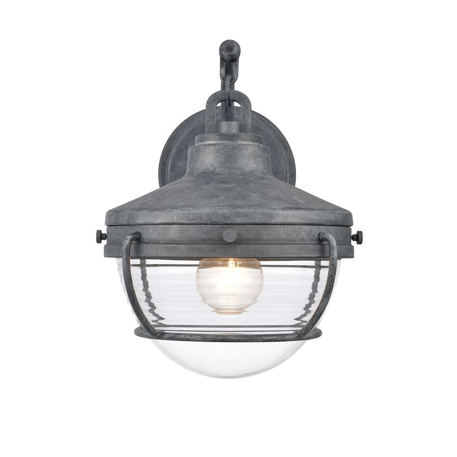 Atlas Lighting Eastport 12in 1-Light Outdoor Sconce | Transitional Aged Zinc and Clear Ribbed Glass | Entryway & Covered Patio | Model OL11131-GY