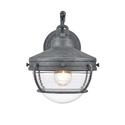 Atlas Lighting Eastport 12in 1-Light Outdoor Sconce | Transitional Aged Zinc and Clear Ribbed Glass | Entryway & Covered Patio | Model OL11131-GY