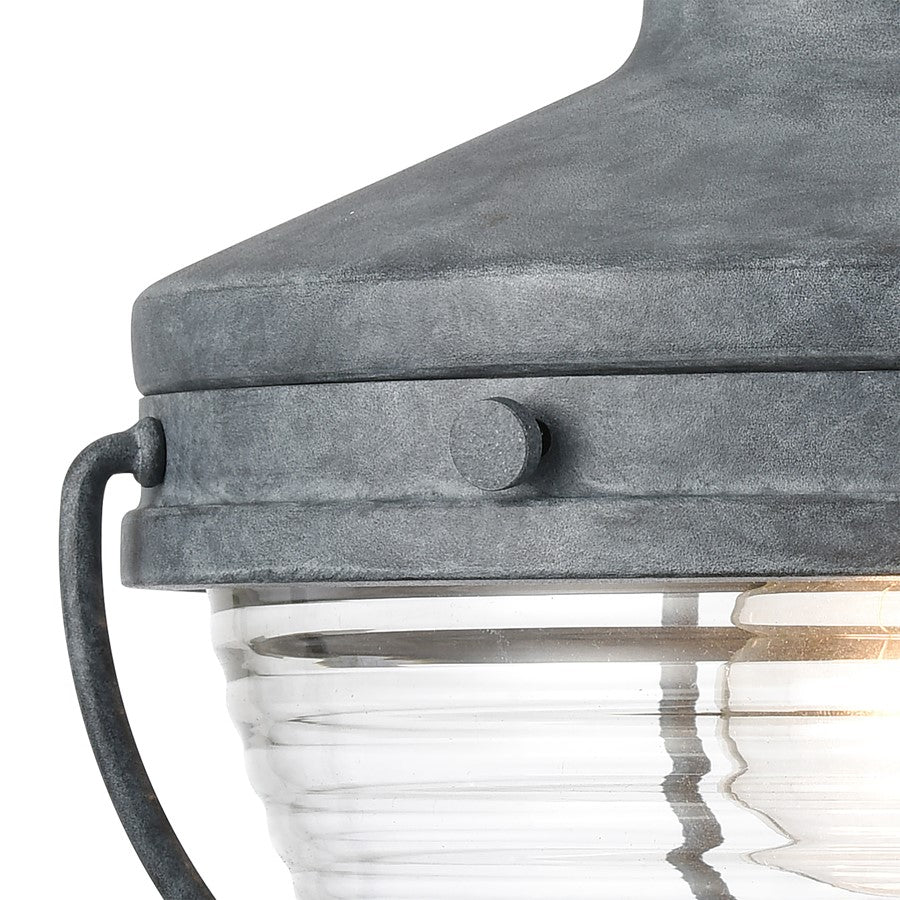 Atlas Lighting Eastport 12in 1-Light Outdoor Sconce | Transitional Aged Zinc and Clear Ribbed Glass | Entryway & Covered Patio | Model OL11131-GY