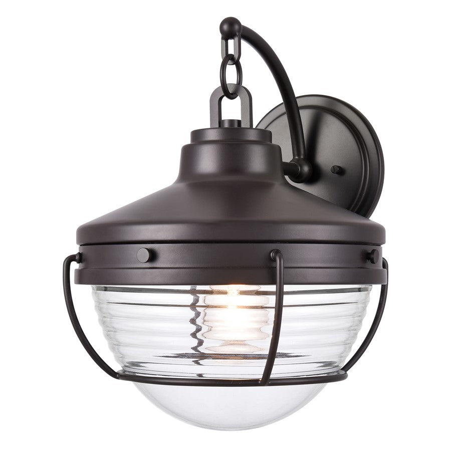 Atlas Lighting Eastport 14in 1-Light Outdoor Sconce | Transitional Oil Rubbed Bronze and Clear Ribbed Glass | Entryway & Covered | Model OL11132-BZ