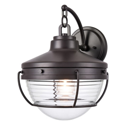 Atlas Lighting Eastport 14in 1-Light Outdoor Sconce | Transitional Oil Rubbed Bronze and Clear Ribbed Glass | Entryway & Covered | Model OL11132-BZ