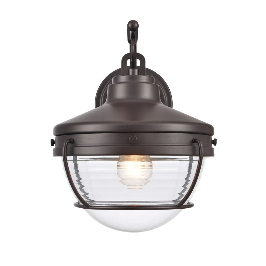 Atlas Lighting Eastport 14in 1-Light Outdoor Sconce | Transitional Oil Rubbed Bronze and Clear Ribbed Glass | Entryway & Covered | Model OL11132-BZ