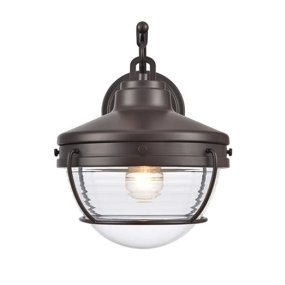 Atlas Lighting Eastport 14in 1-Light Outdoor Sconce | Transitional Oil Rubbed Bronze and Clear Ribbed Glass | Entryway & Covered | Model OL11132-BZ