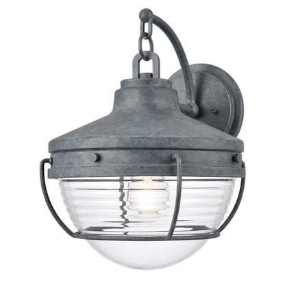 Atlas Lighting Eastport 14in 1-Light Outdoor Sconce | Nautical Aged Zinc and Clear Ribbed Glass | Entryway & Covered Patio | Model OL11133-GY