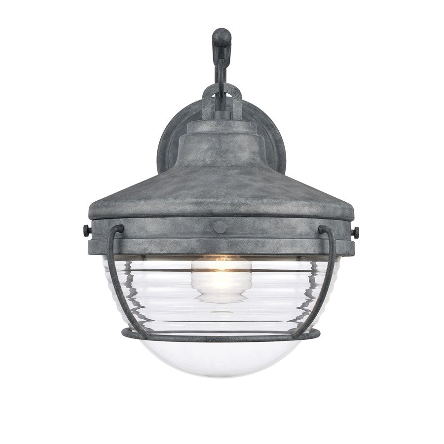 Atlas Lighting Eastport 14in 1-Light Outdoor Sconce | Nautical Aged Zinc and Clear Ribbed Glass | Entryway & Covered Patio | Model OL11133-GY