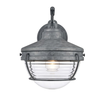 Atlas Lighting Eastport 14in 1-Light Outdoor Sconce | Nautical Aged Zinc and Clear Ribbed Glass | Entryway & Covered Patio | Model OL11133-GY
