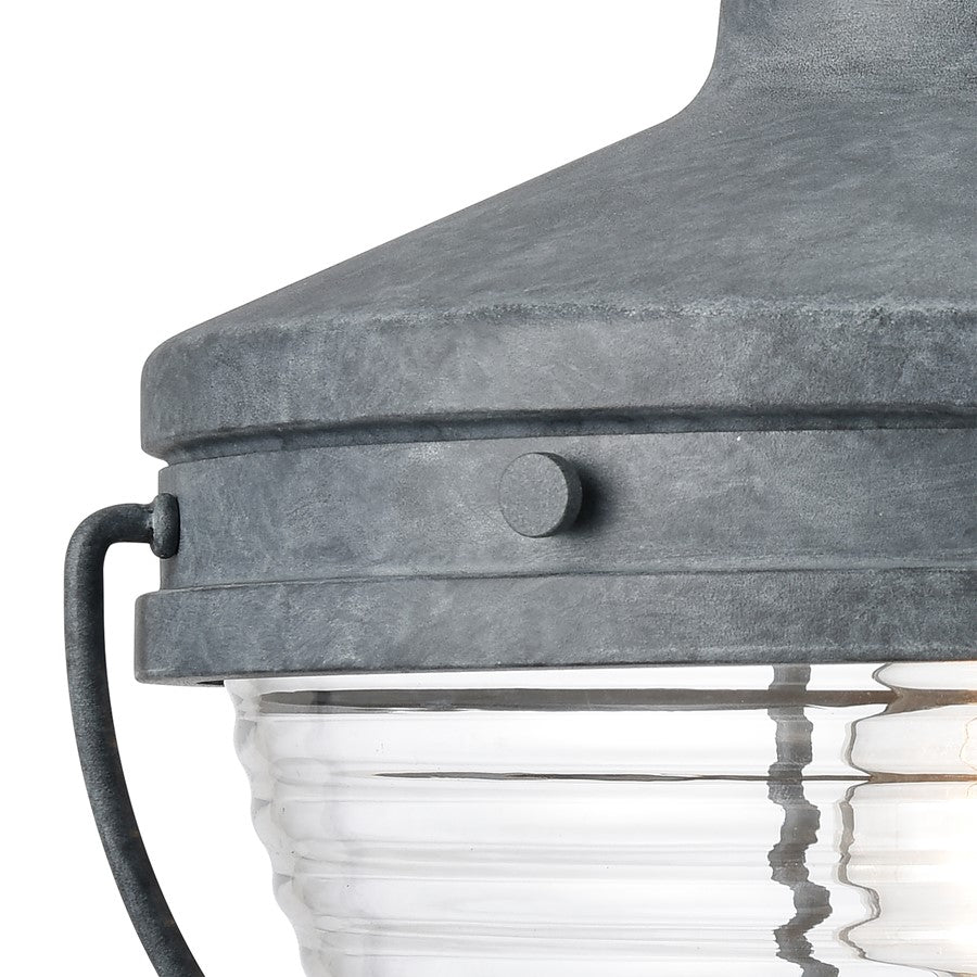 Atlas Lighting Eastport 14in 1-Light Outdoor Sconce | Nautical Aged Zinc and Clear Ribbed Glass | Entryway & Covered Patio | Model OL11133-GY