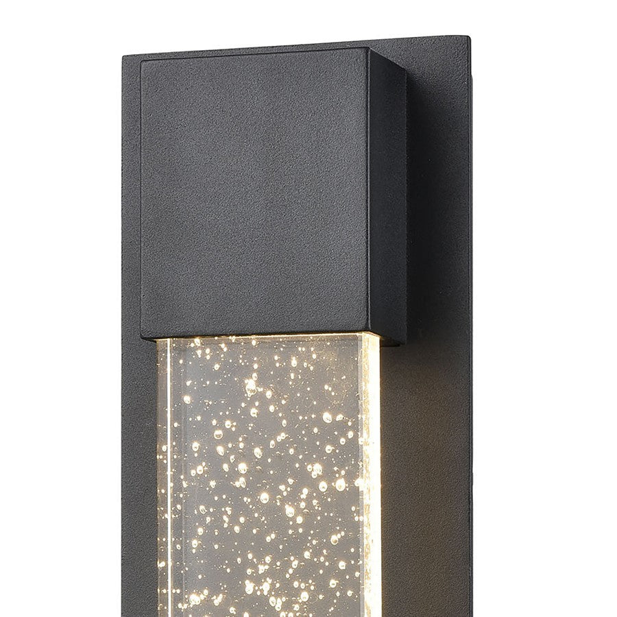 Atlas Lighting Emode 14in 1-Light Outdoor Sconce | Modern Matte Black and Clear Seeded Glass | Entryway & Covered Patio | Model OL11134-BK