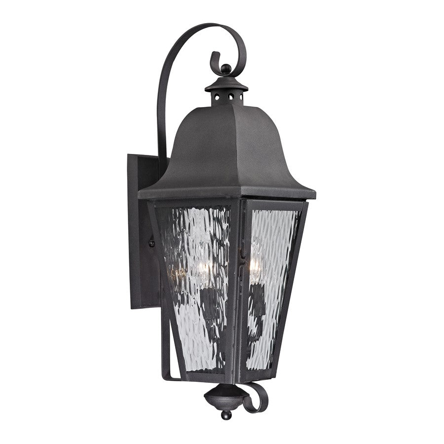 Atlas Lighting Forged Brookridge 30in 3-Light Outdoor Sconce | Traditional Charcoal and Clear Textured Glass | Entryway & Covered | Model OL11135-BK