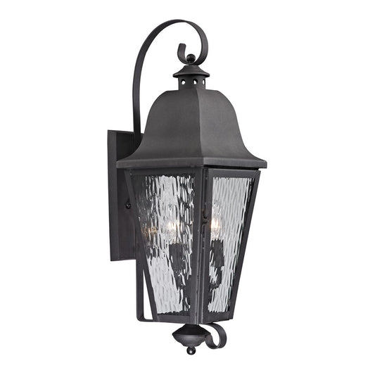 Atlas Lighting Forged Brookridge 30in 3-Light Outdoor Sconce | Traditional Charcoal and Clear Textured Glass | Entryway & Covered | Model OL11135-BK