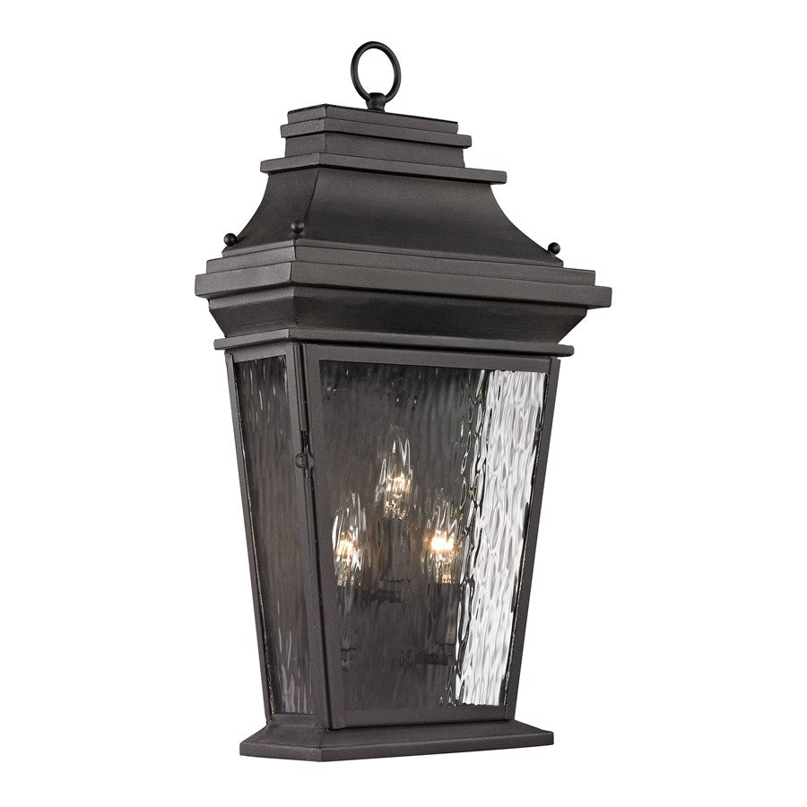 Atlas Lighting Forged Provincial 13in 3-Light Outdoor Sconce | Traditional Charcoal Metal and Clear Textured Glass | Covered Patio | Model OL11137-BK