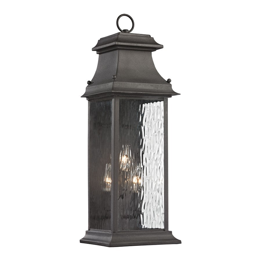 Atlas Lighting Forged Provincial 8in 3-Light Outdoor Sconce | Traditional Charcoal Metal and Clear Textured Glass | Covered Patio | Model OL11138-BK
