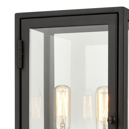 Atlas Lighting Foundation 7in 2-Light Outdoor Sconce | Transitional Matte Black and Aged Brass Metal with Clear Glass | Entryway | Model OL11140-BK