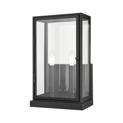 Atlas Lighting Foundation 15in 2-Light Outdoor Sconce | Transitional Matte Black and Clear Glass | Porch & Entryway | 9 x 6 x 15 in | Model OL11141-BK