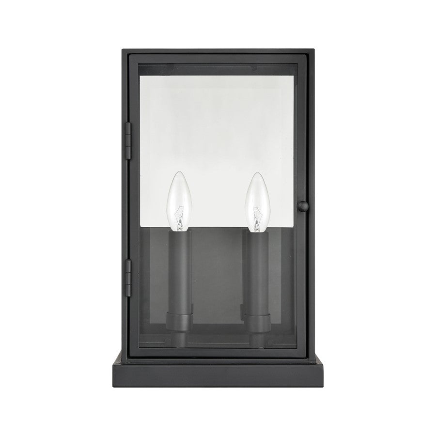 Atlas Lighting Foundation 15in 2-Light Outdoor Sconce | Transitional Matte Black and Clear Glass | Porch & Entryway | 9 x 6 x 15 in | Model OL11141-BK