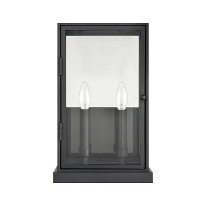 Atlas Lighting Foundation 15in 2-Light Outdoor Sconce | Transitional Matte Black and Clear Glass | Porch & Entryway | 9 x 6 x 15 in | Model OL11141-BK