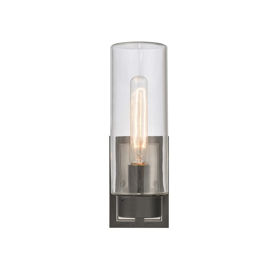 Atlas Lighting Garity 13in 1-Light Outdoor Sconce | Transitional Textured Black and Clear Glass | Porch & Entryway | Model OL11142-BK