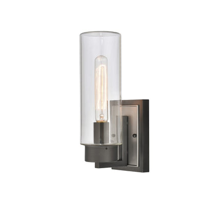 Atlas Lighting Garity 13in 1-Light Outdoor Sconce | Transitional Textured Black and Clear Glass | Porch & Entryway | Model OL11142-BK