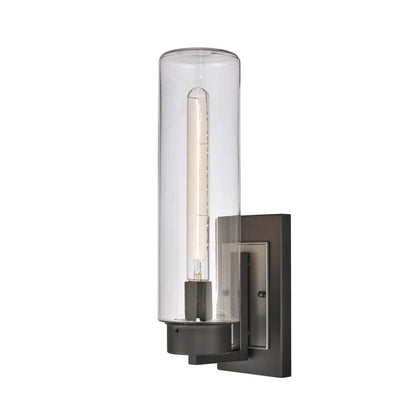 Atlas Lighting Garity 18in 1-Light Outdoor Sconce | Transitional Textured Black and Clear Glass | Porch & Entryway | Model OL11143-BK