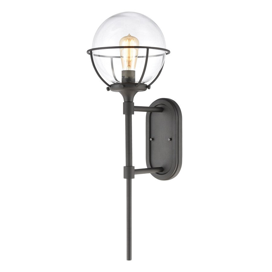 Atlas Lighting Girard 28in 1-Light Outdoor Sconce | Midcentury Charcoal and Clear Glass | Porch & Entryway | 10 x 12 x 28 in | Model OL11145-BK