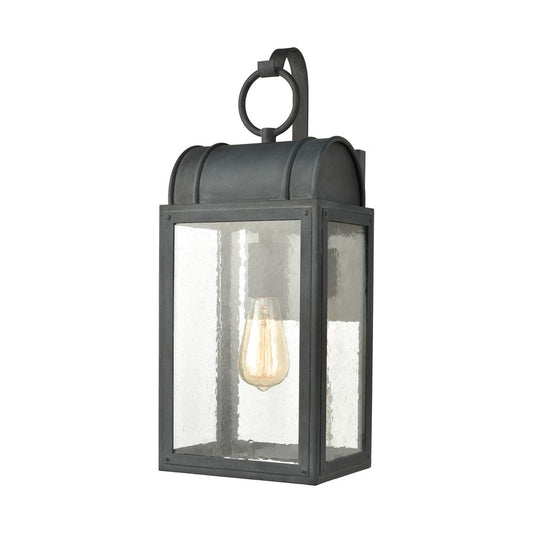 Atlas Heritage Hills 19in 1-Light Outdoor Sconce | Traditional Aged Zinc and Clear Seeded Glass | Entryway & Covered Patio | Model OL11155-GY